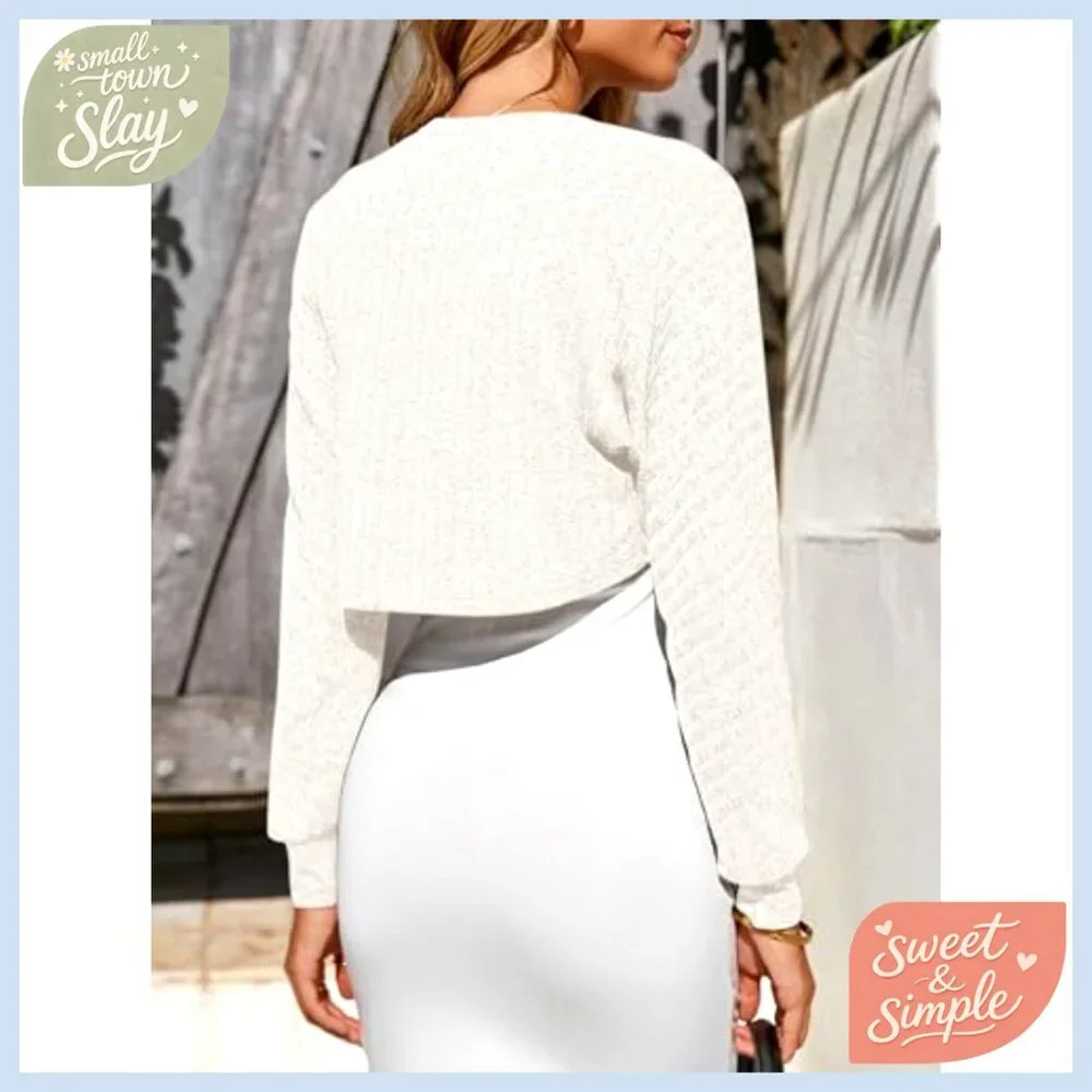 Summer Cropped Cardigan Open Front Long Sleeve Knit Shrug Lightweight - Picture 4 of 7